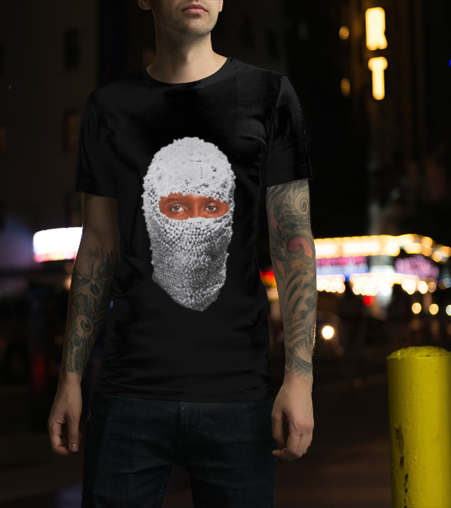 African Boy Store AFB Pearl Mask Eyes Peering Through Beaded T-Shirt