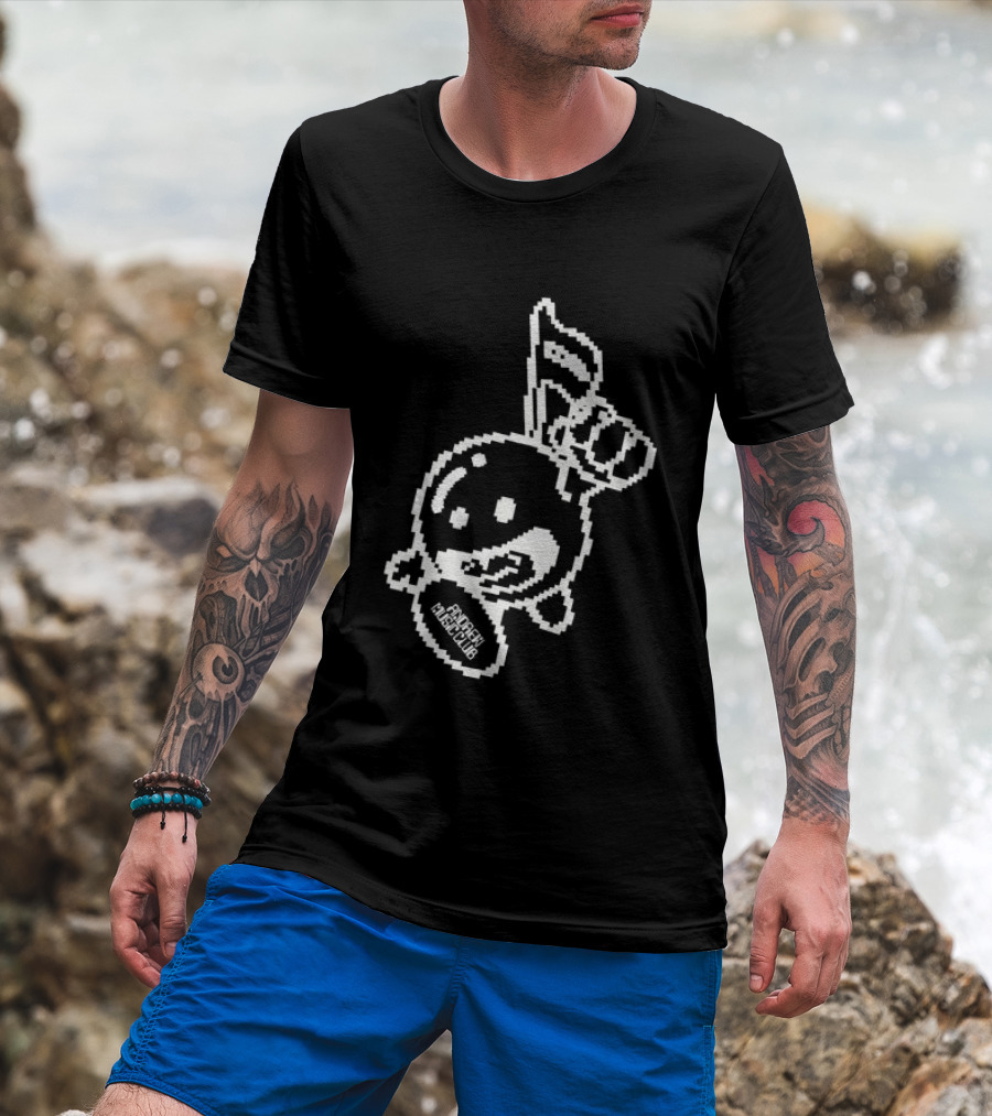 Andrew Miami Store Amc Black Pixel Art Character Holding Flag T-Shirt