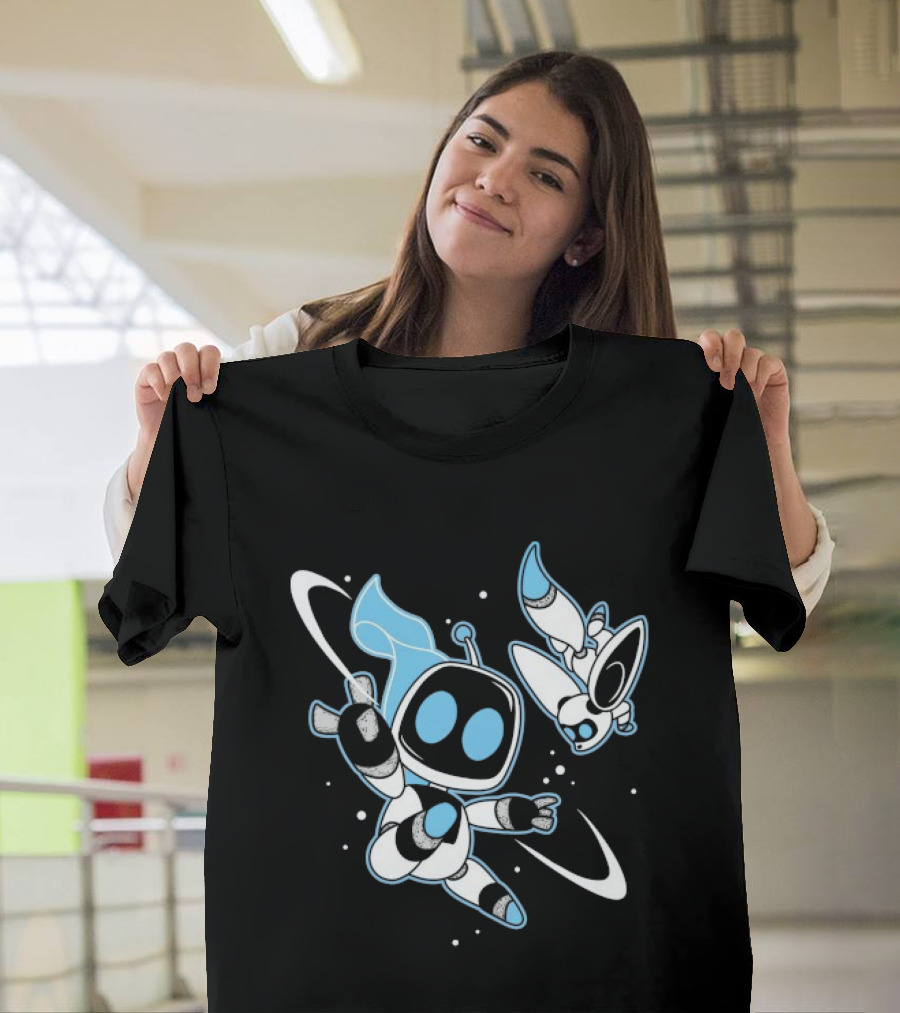 Astro Bot Bots In Space Adventure With Robots Floating In Space T-Shirt