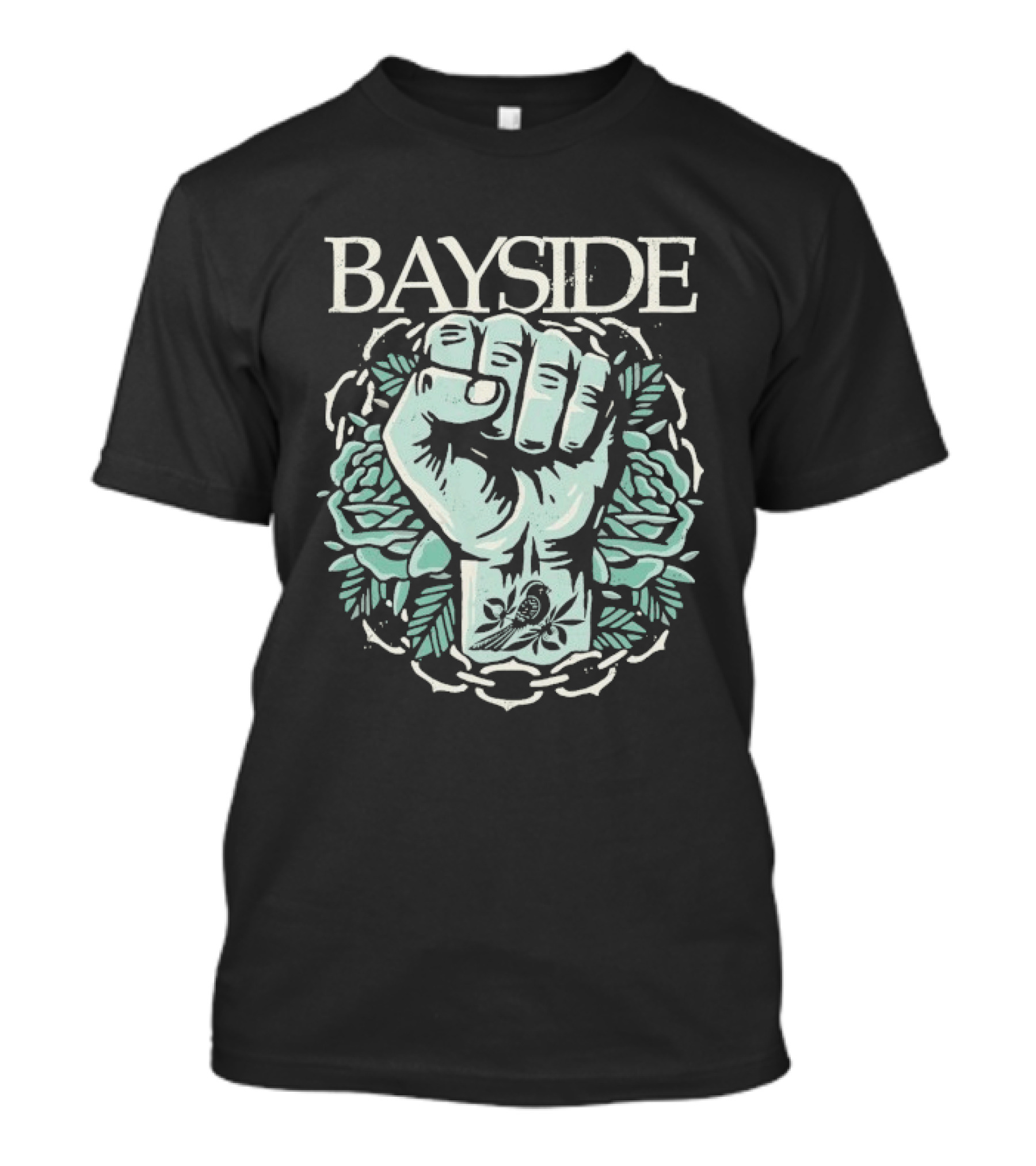 Bayside Acoustic Fist Tattoo Style With Roses And Fist In Chain Circle T-Shirt