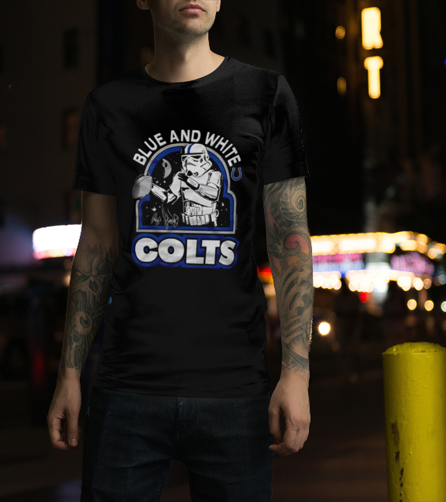 Blue And White Colts Stormtrooper Throwing Football Space T-Shirt