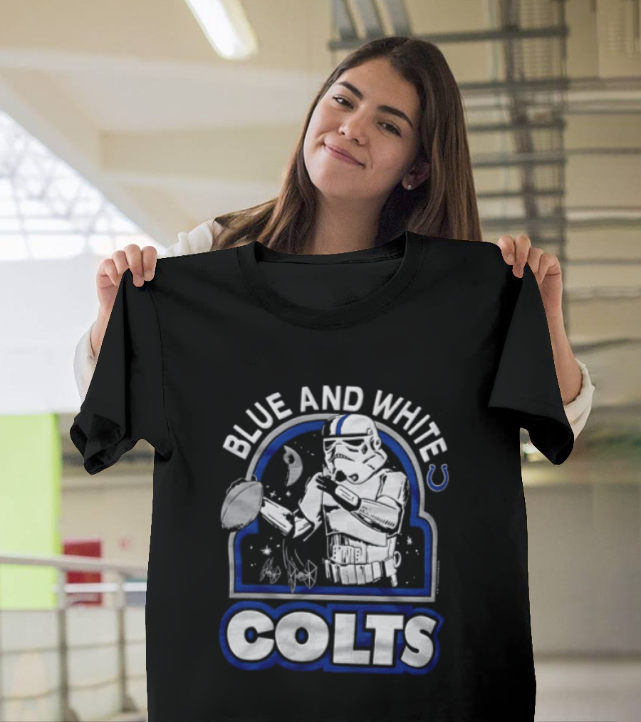 Blue And White Colts Stormtrooper Throwing Football Space T-Shirt