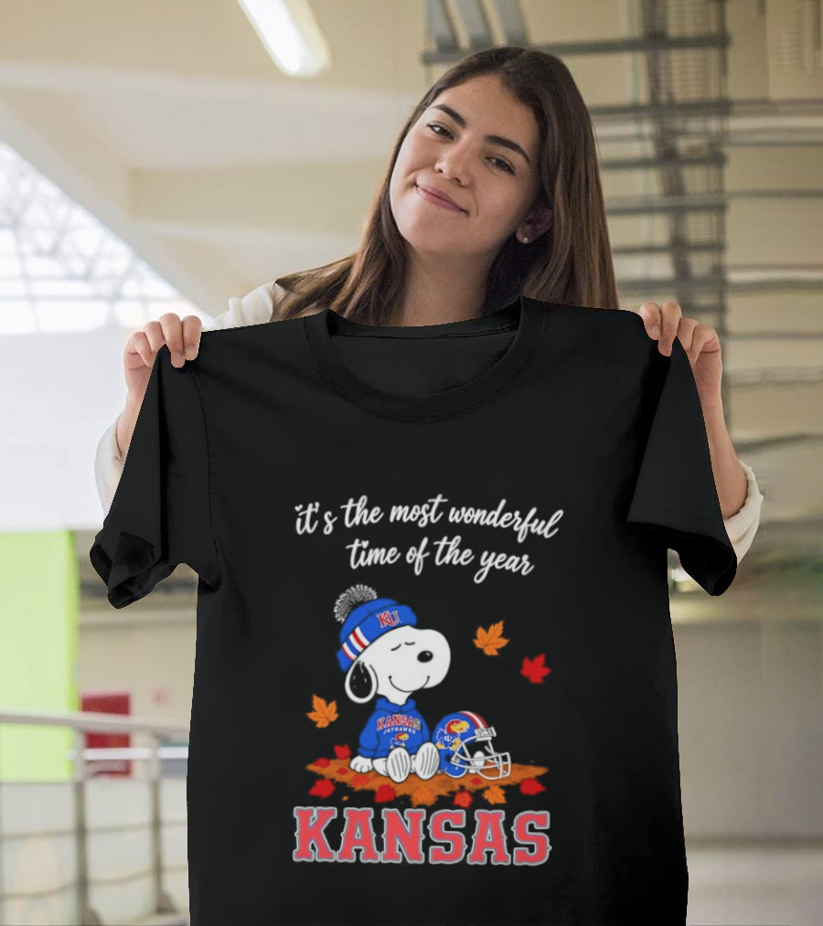 Kansas Jayhawks Snoopy It's The Most Wonderful Time Of The Year T-Shirt