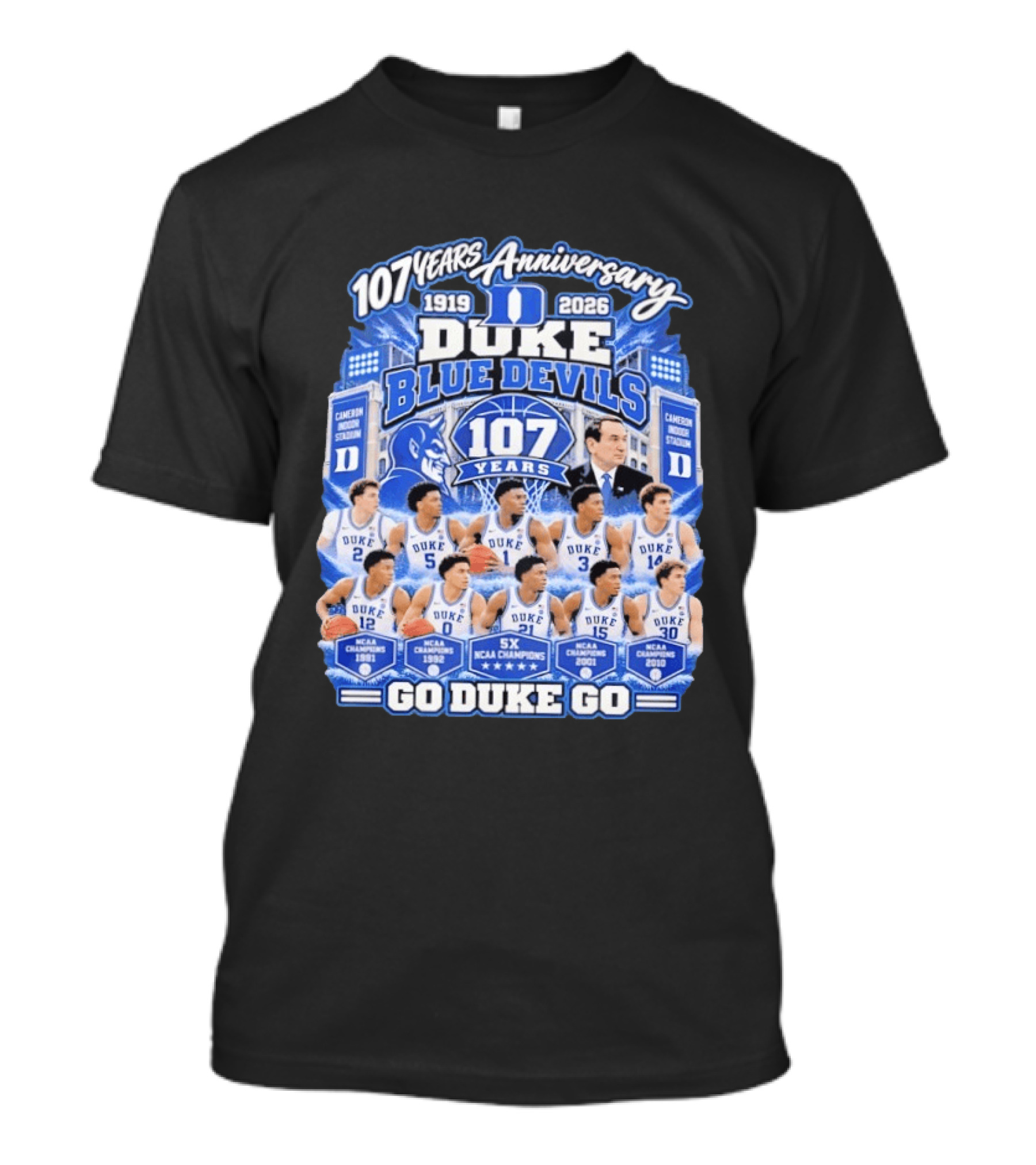 107 Years Anniversary 1919 2026 Duke Blue Devils NCAA Champions 5X Go Duke Go T-Shirt