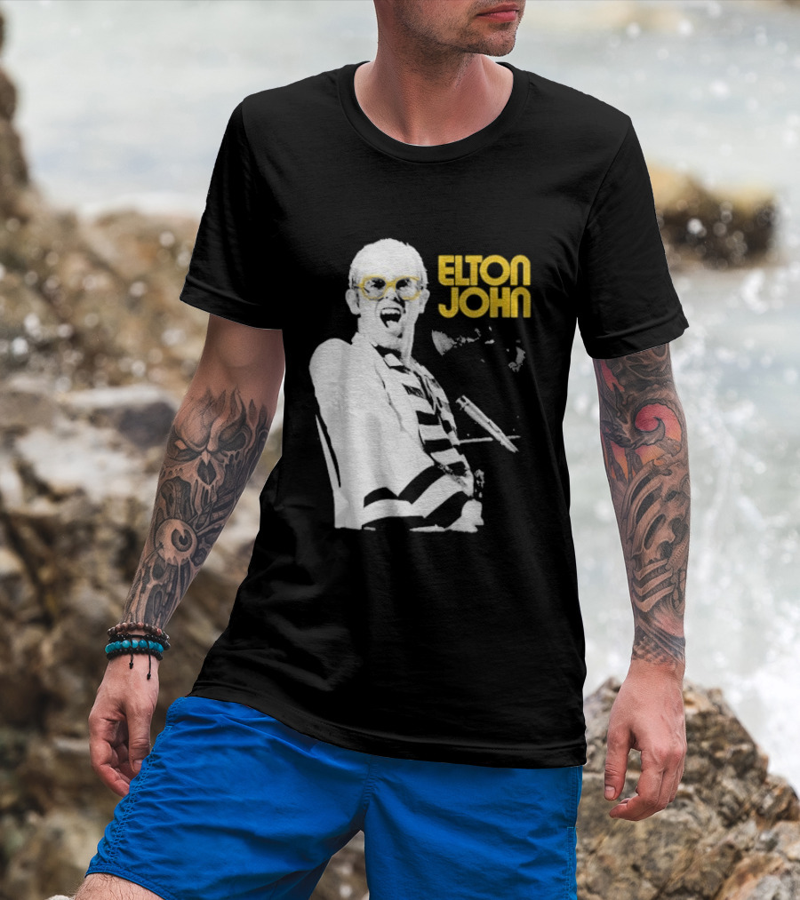 Elton John Classic Concert Series Iconic Glasses And Microphone T-Shirt