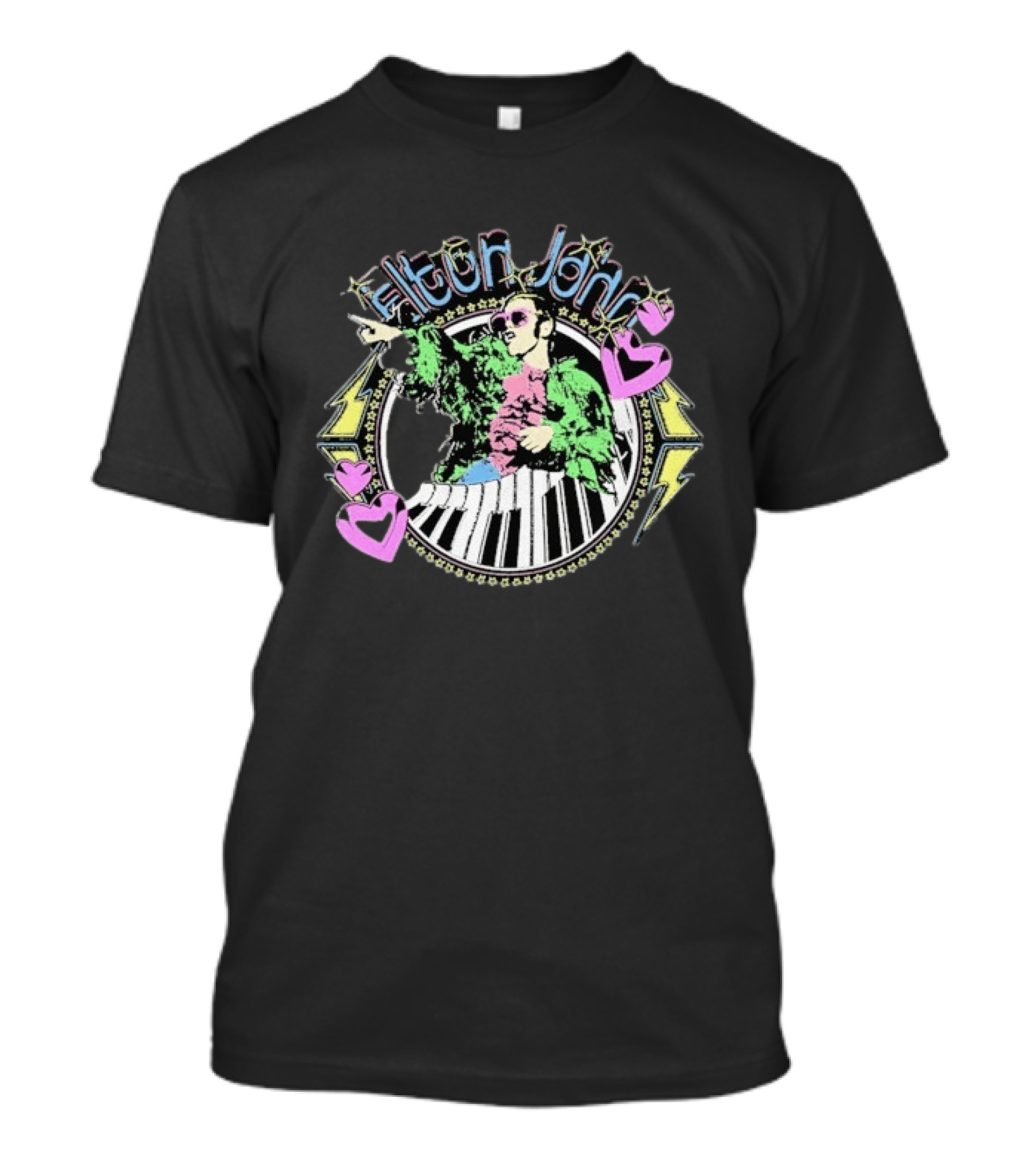 Elton John Distressed Colorful Piano And Hearts T-Shirt
