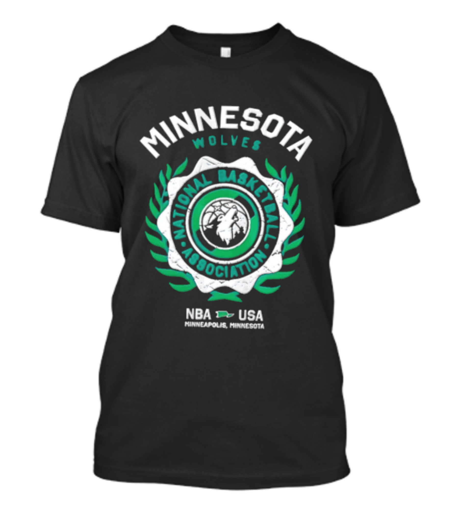 Minnesota Wolves NBA National Basketball Association Howling Wolf Circular Laurel Wreath T-Shirt
