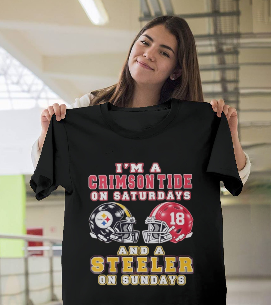 I'm A Crimson Tide On Saturdays And A Steeler On Sundays Football Helmets 18 T-Shirt