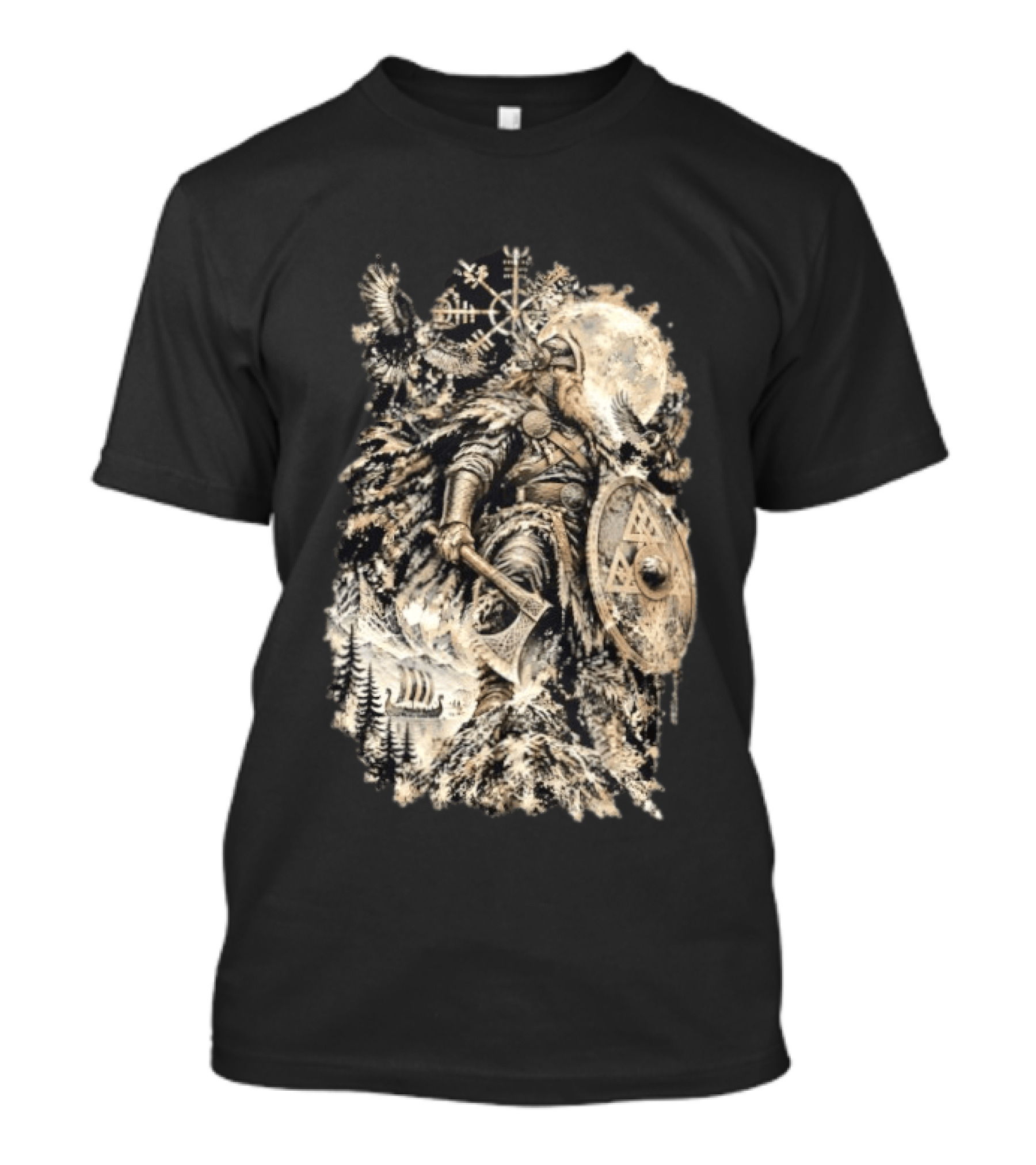 Norse God Viking Warrior Axe Valknut Symbol Raven Longship T-Shirt