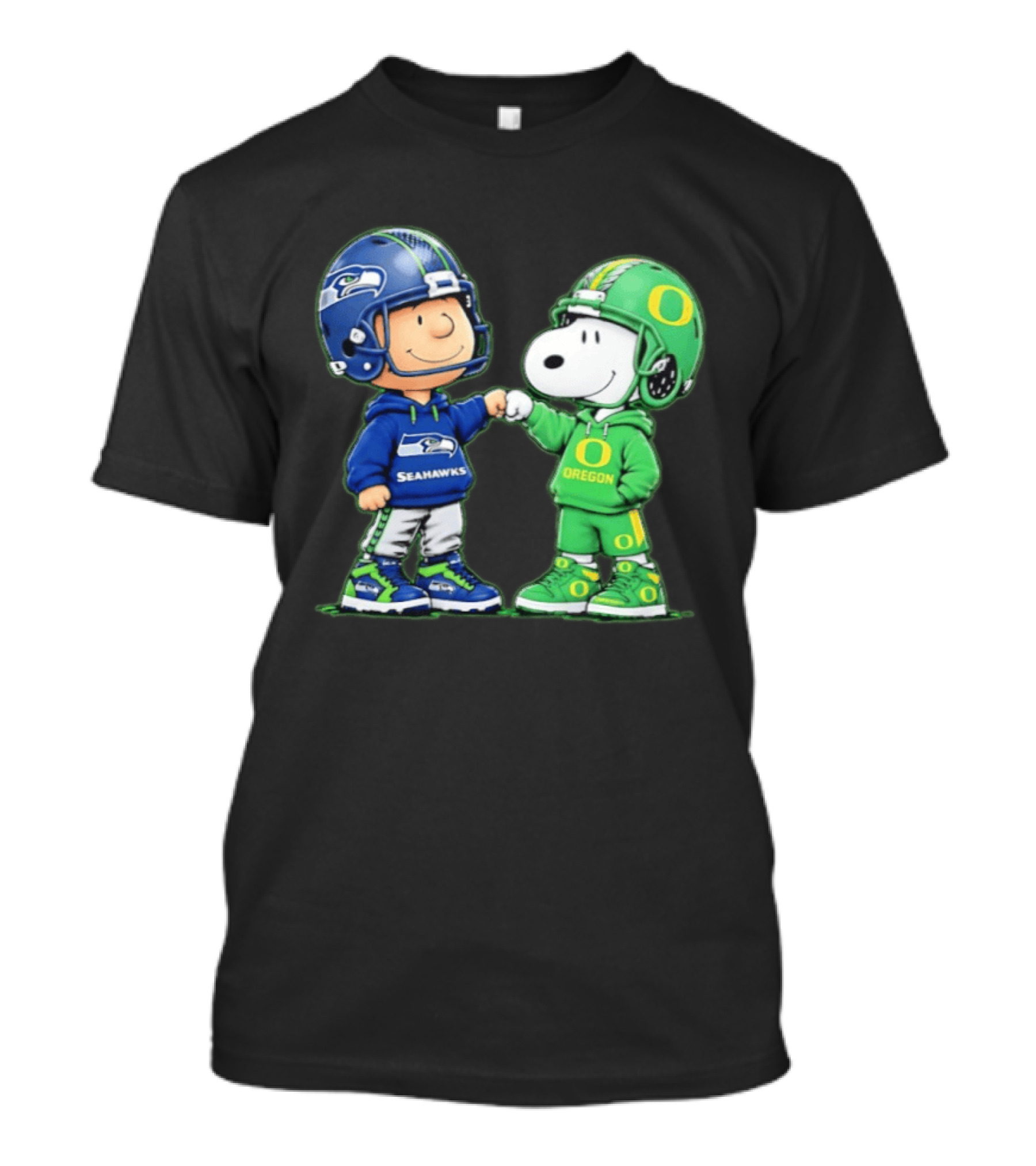Peanuts Characters Seattle Seahawks Oregon Ducks Fist Bump Friendship Gear T-Shirt