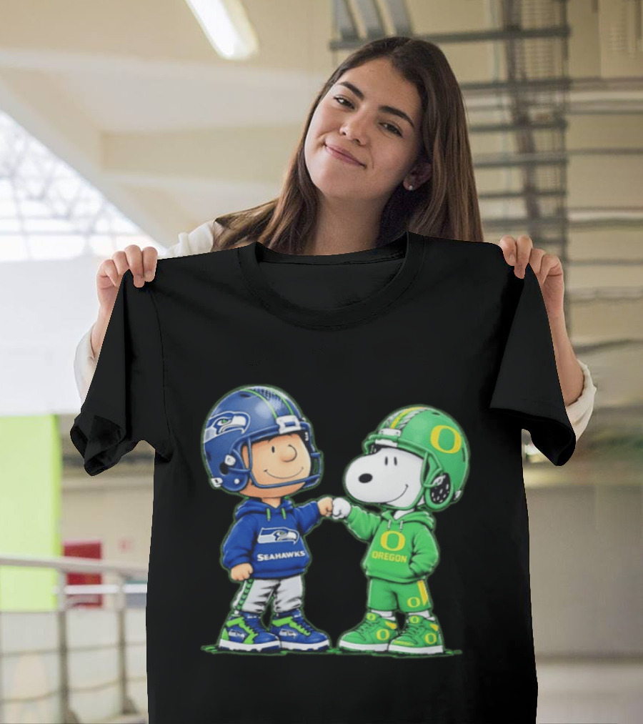 Peanuts Characters Seattle Seahawks Oregon Ducks Fist Bump Friendship Gear T-Shirt