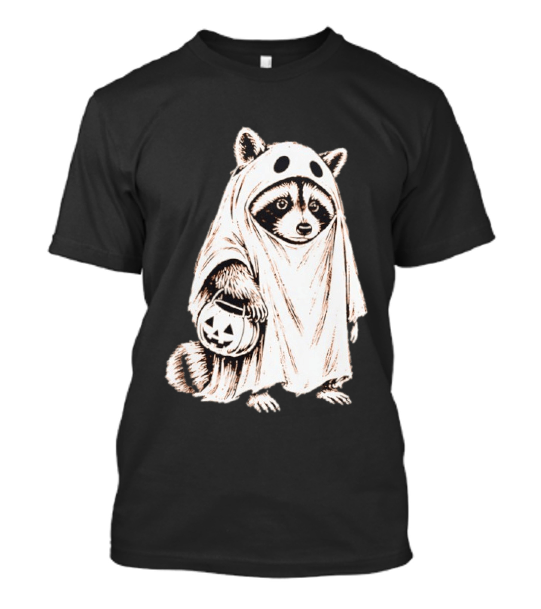 Raccoon Ghost Holding Pumpkin Bucket Halloween 2026 T-Shirt