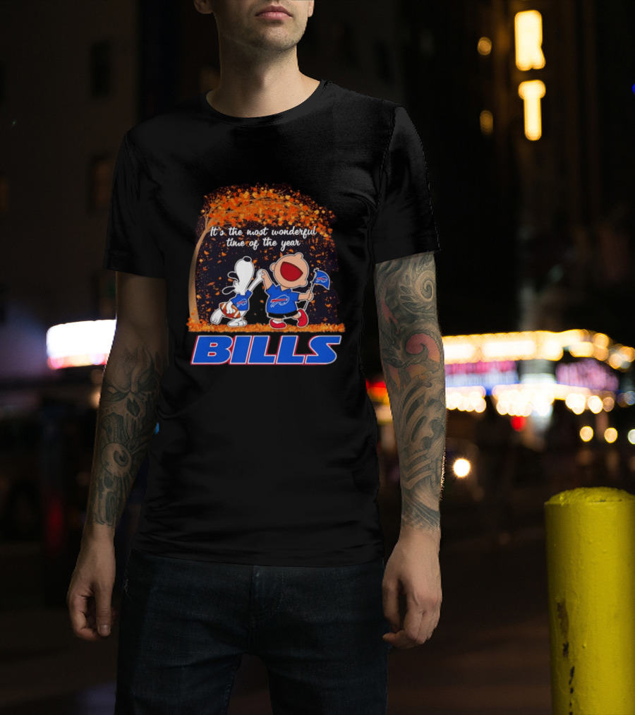 Buffalo Bills Snoopy Charlie Brown Dancing It's The Most Wonderful Time Of The Year T-Shirt
