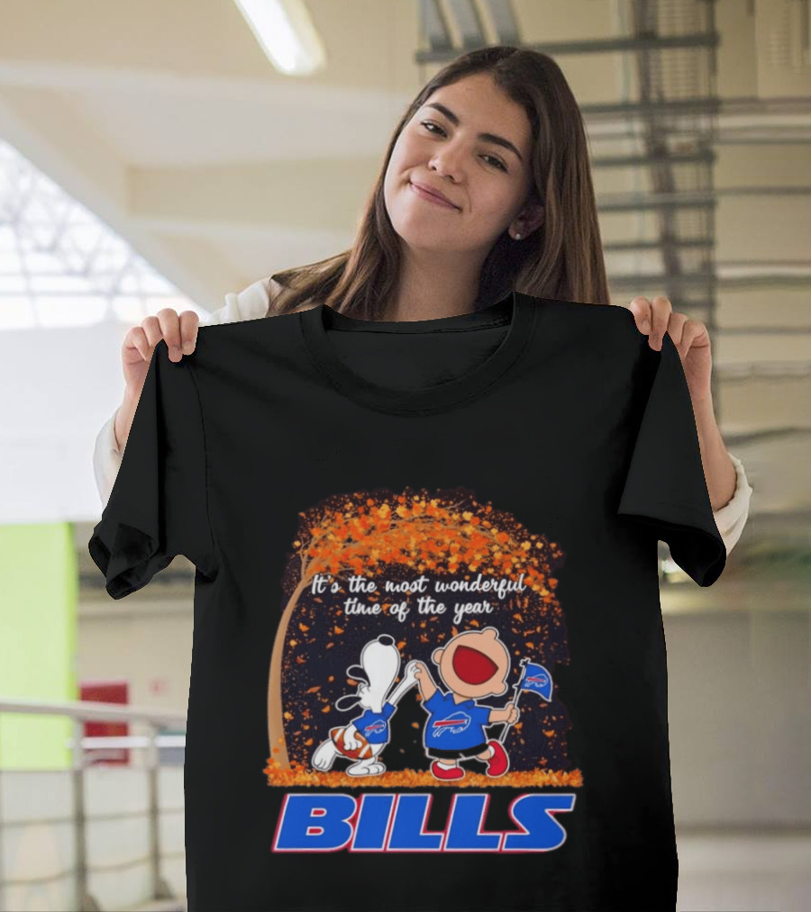 Buffalo Bills Snoopy Charlie Brown Dancing It's The Most Wonderful Time Of The Year T-Shirt