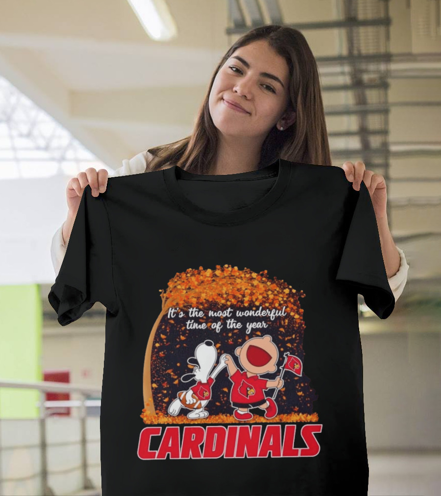 Snoopy Charlie Brown Dancing Louisville Cardinals Most Wonderful Time T-Shirt