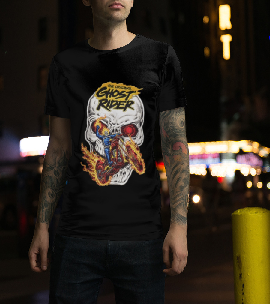The Original Ghost Rider Flaming Skull Motorcycle Rider T-Shirt