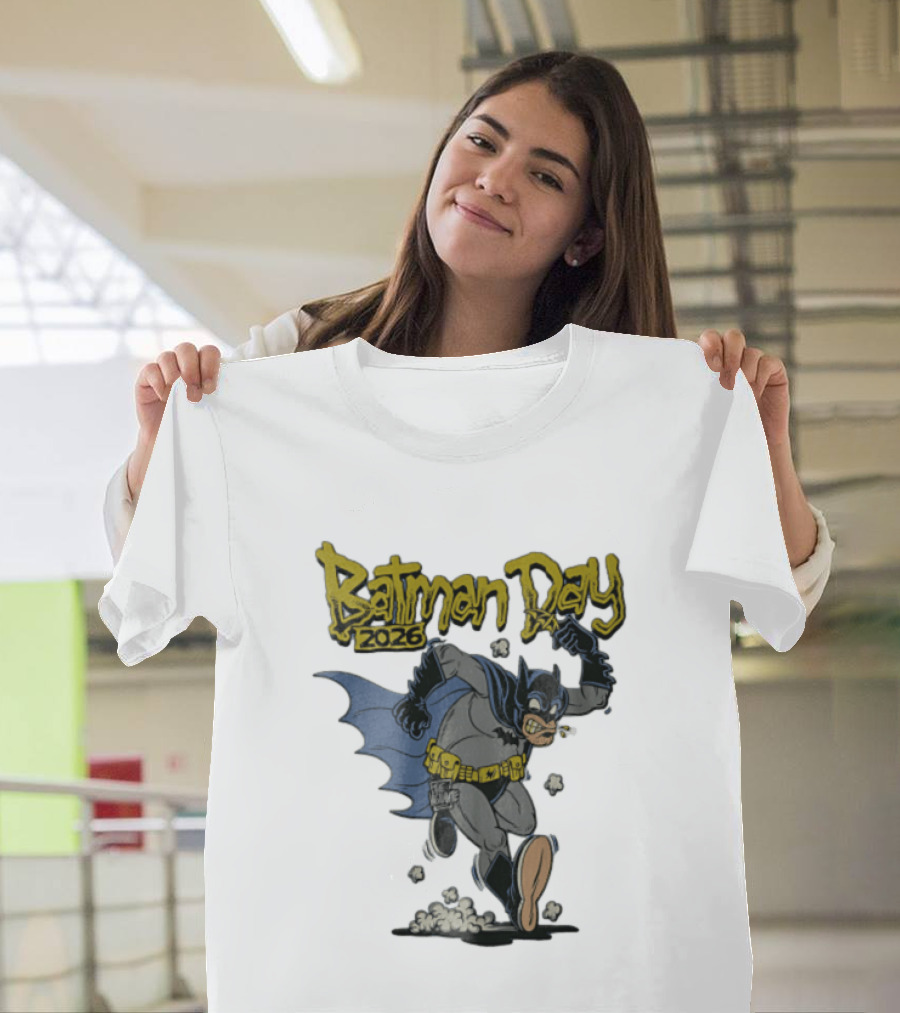 Batman Day 2026 Cartoon Running With Batarang T-Shirt