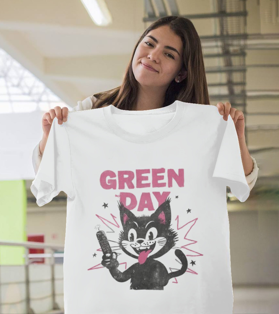 Green Day American Dream Dynamite Cat With Cartoon Dynamite T-Shirt