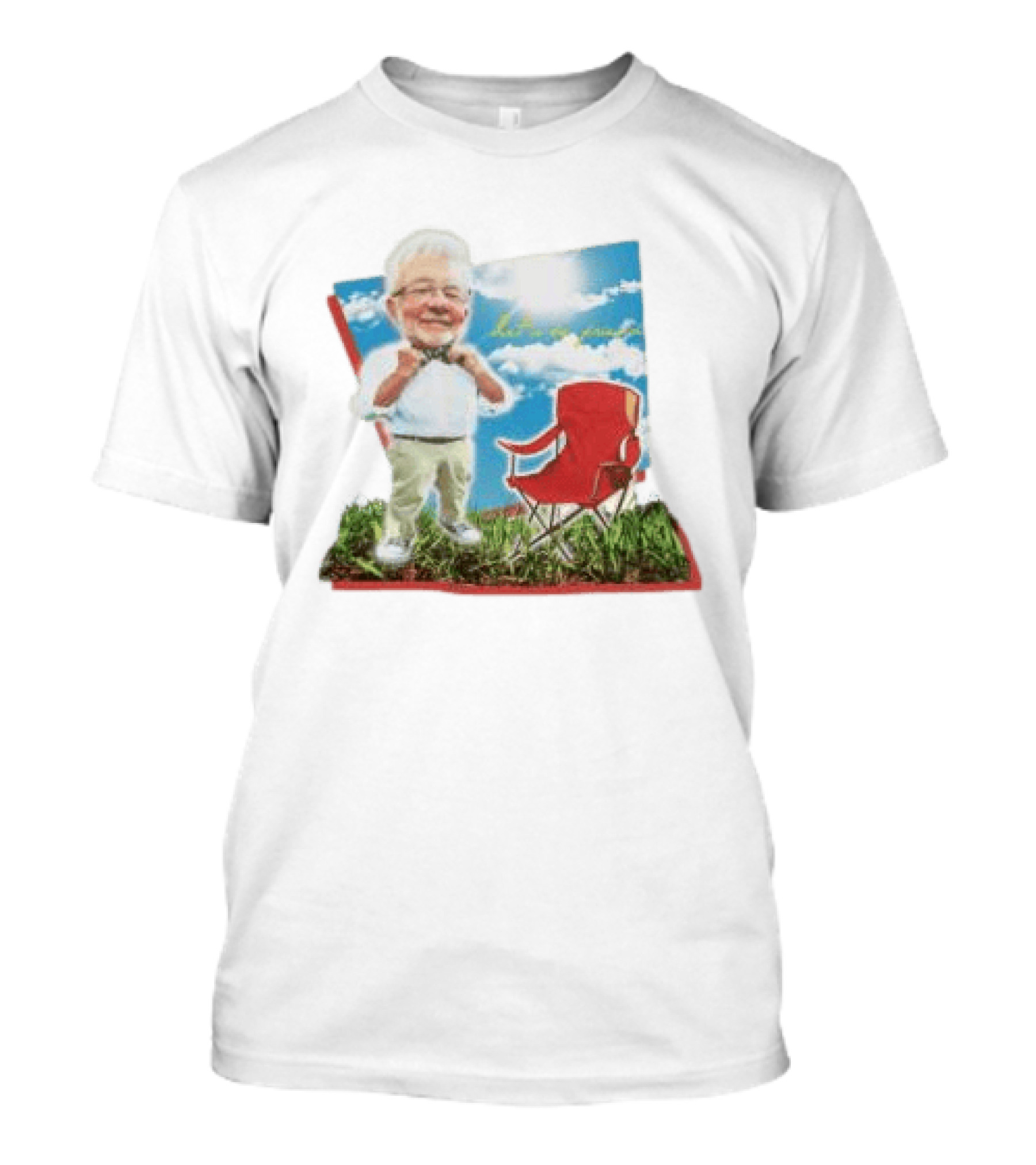 John Chungus Store The John Chungus Show Red Chair And Bowtie Outdoors Clouds Blue Sky T-Shirt
