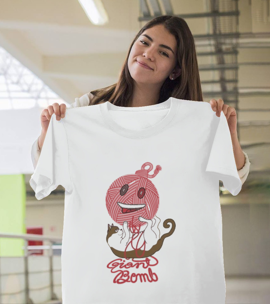 Giant Bomb Cat Monster Red Yarn Ball T-Shirt