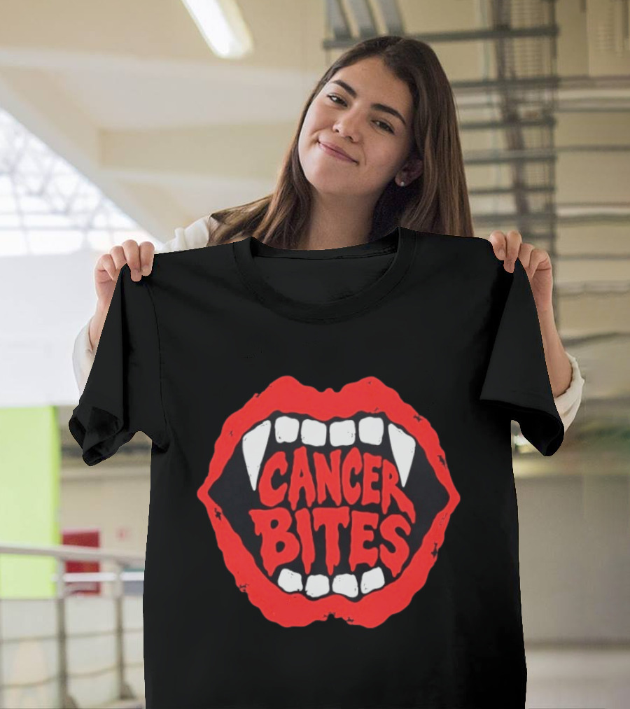 Cancer Bites Halloween Vampire Teeth 2026 T-Shirt