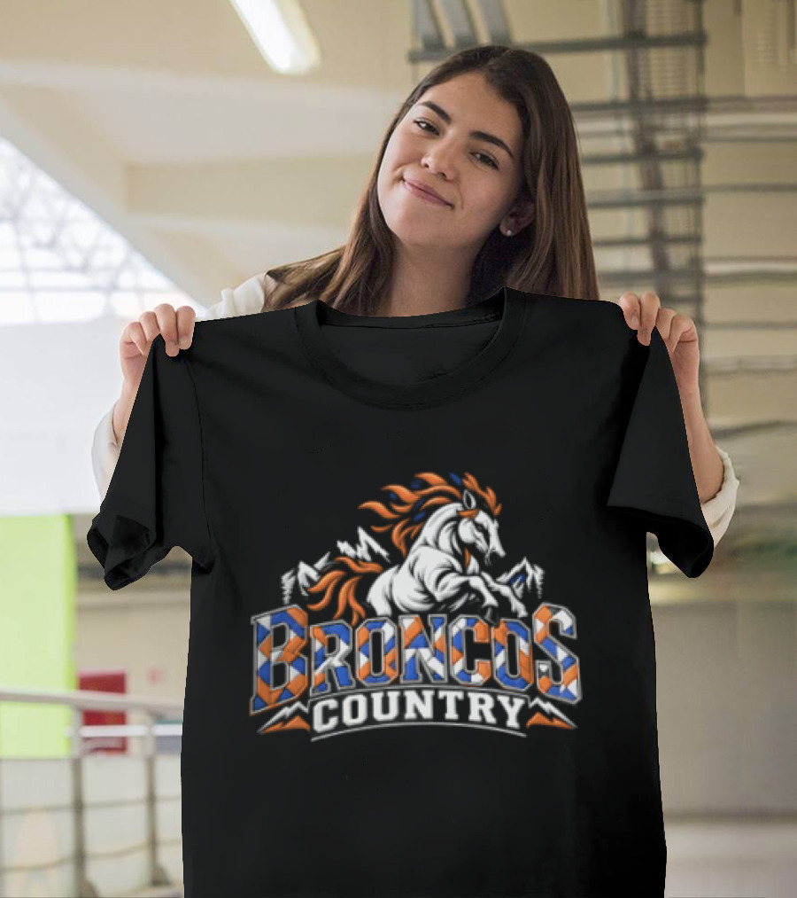 Broncos Country Rearing Horse Mountains Forest T-Shirt