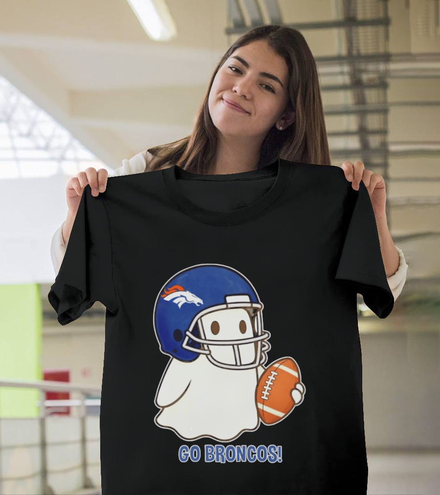 Denver Broncos Halloween Ghost Football Go Broncos T-Shirt