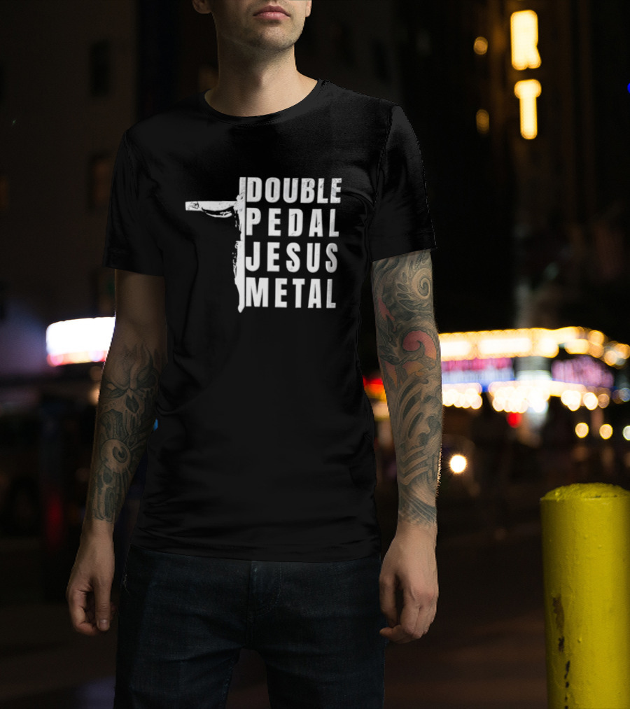 Double Pedal Jesus Metal Crucifix Shape Grunge T-Shirt