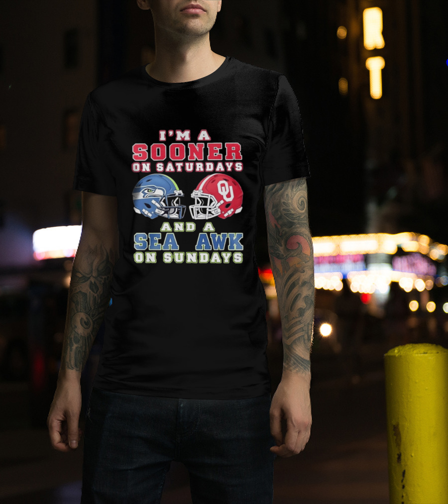 I'm A Sooner On Saturdays And A Seahawk On Sundays Football Helmet Fan Gear T-Shirt