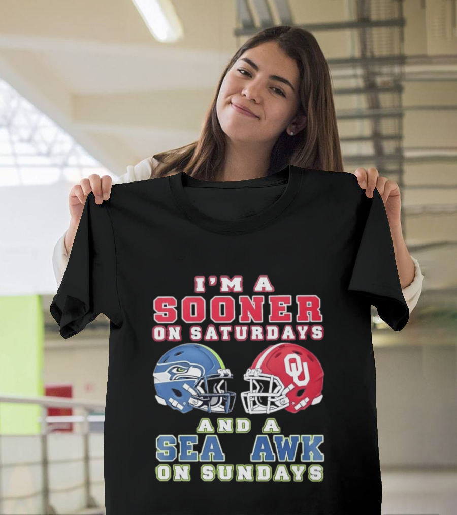 I'm A Sooner On Saturdays And A Seahawk On Sundays Football Helmet Fan Gear T-Shirt