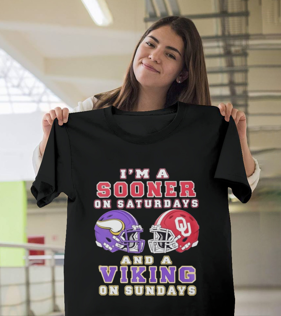 I'm A Sooner On Saturdays OU And A Viking On Sundays Football Helmets T-Shirt