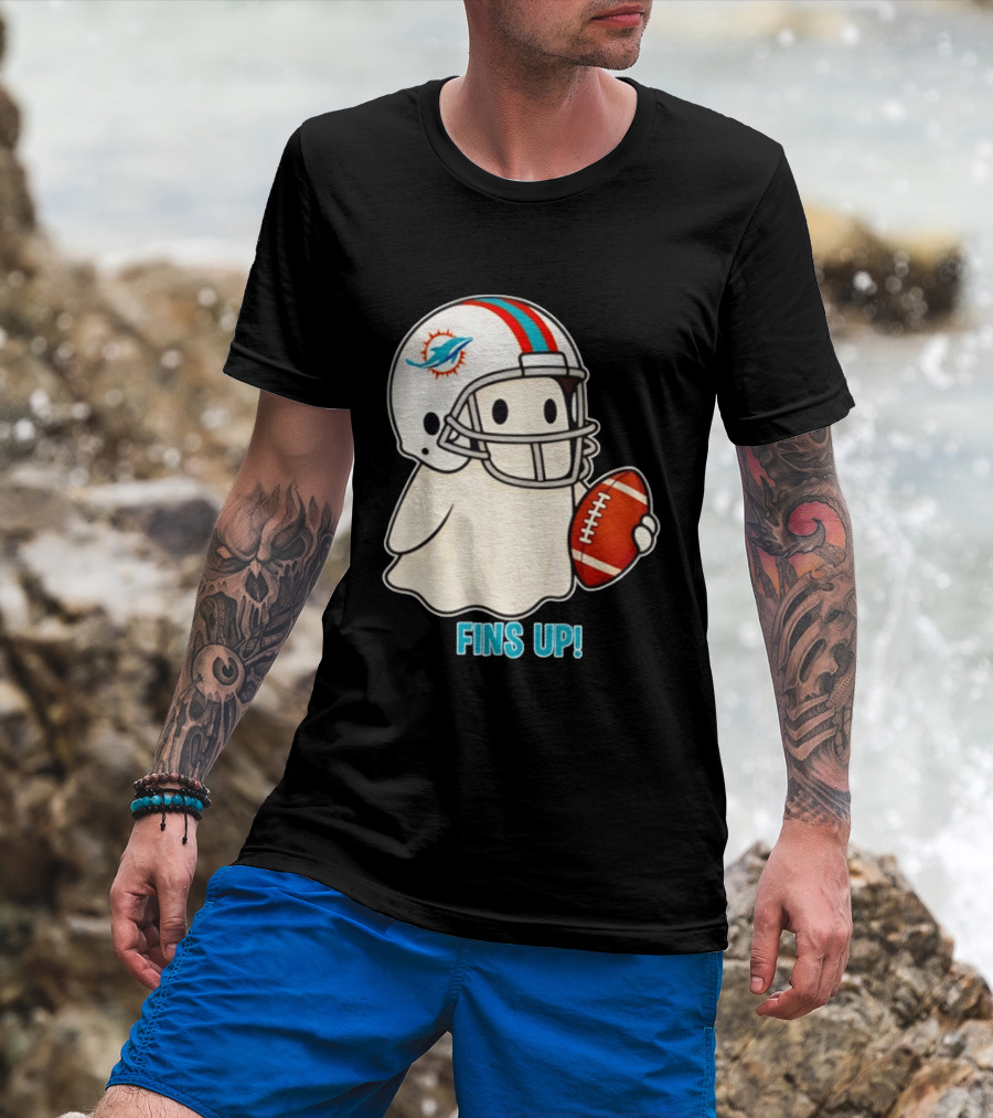 Miami Dolphins Ghost Fins Up Halloween 2026 Football Fan Gear T-Shirt