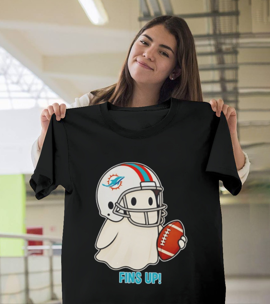 Miami Dolphins Ghost Fins Up Halloween 2026 Football Fan Gear T-Shirt