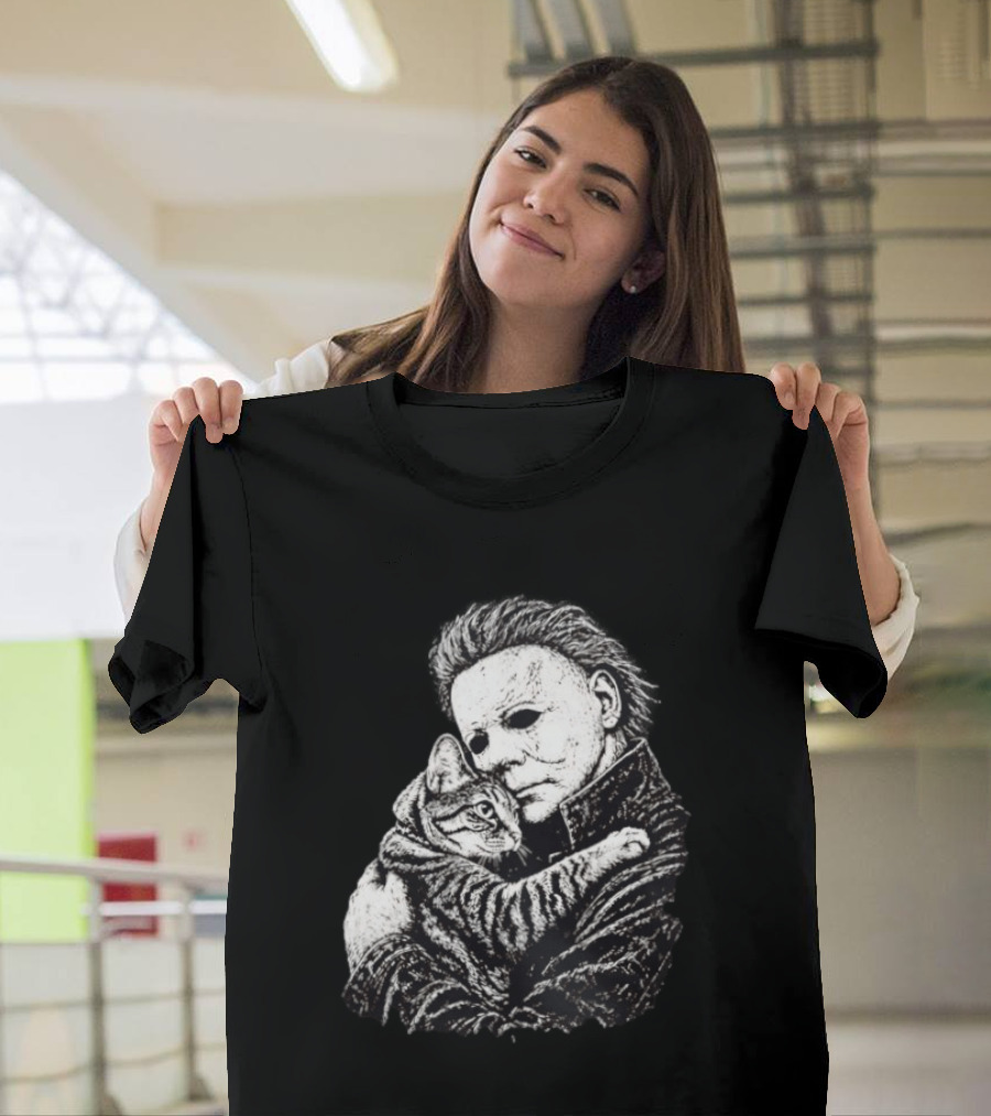 Michael Myers Hugging A Cat Halloween Horror Icon Halloween Cat Lovers T-Shirt