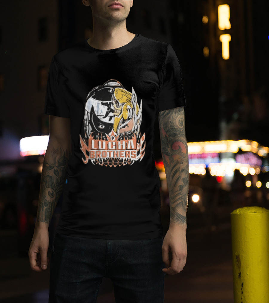 Lucha Brothers Masked Wrestlers Flames T-Shirt