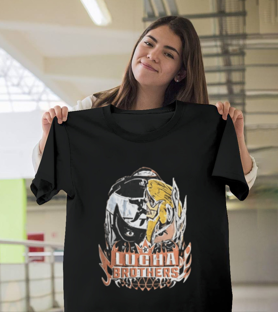 Lucha Brothers Masked Wrestlers Flames T-Shirt