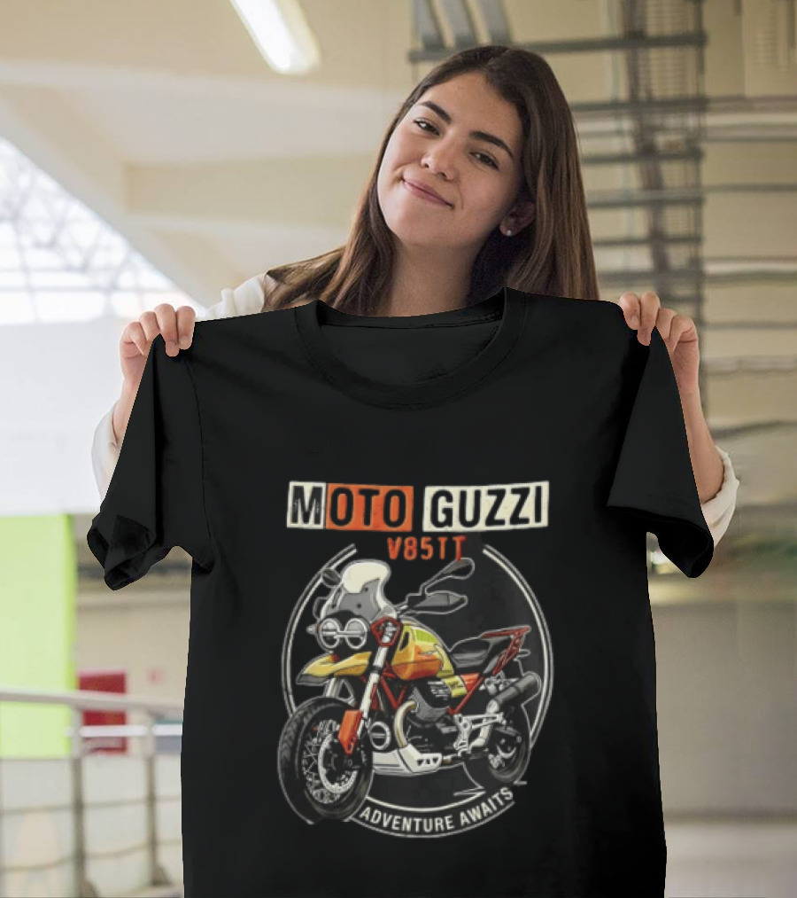 Moto Guzzi V85TT Adventure Awaits Motorcycle T-Shirt