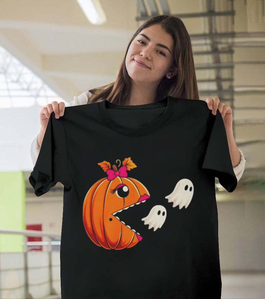Ms PacMan Pumpkin Ghosts Halloween T-Shirt