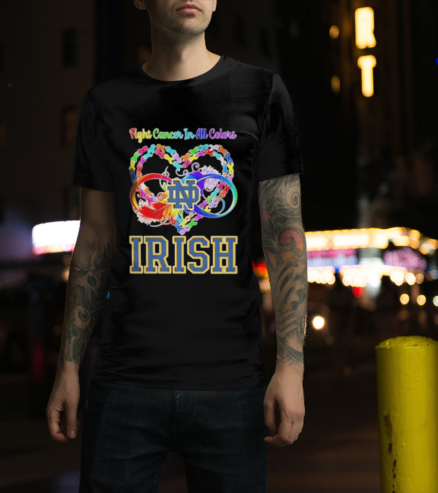 Fight Cancer In All Colors Notre Dame Irish Cancer Awareness Ribbon Heart T-Shirt