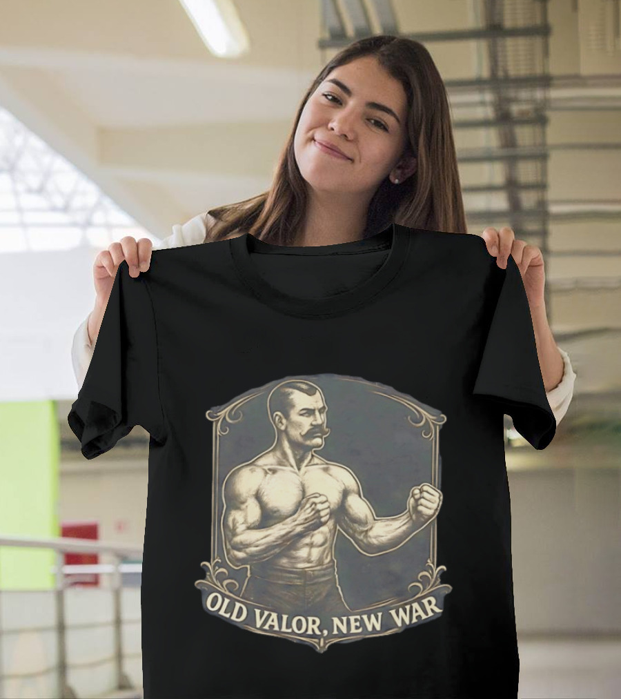 Old Valor New War Mustachioed Boxer T-Shirt