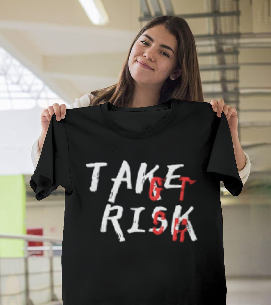 Take Get Risk Distressed White Red T-Shirt