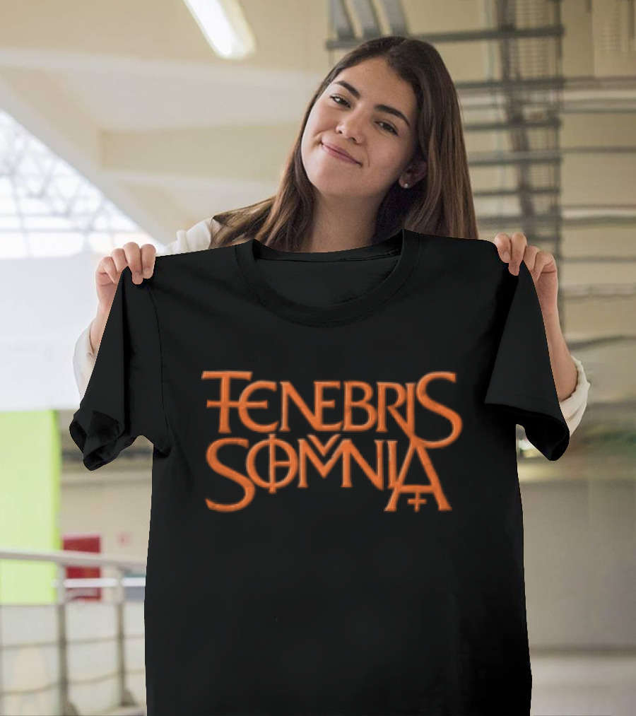 Tenebris Somnia Orange Gothic Lettering Black T-Shirt