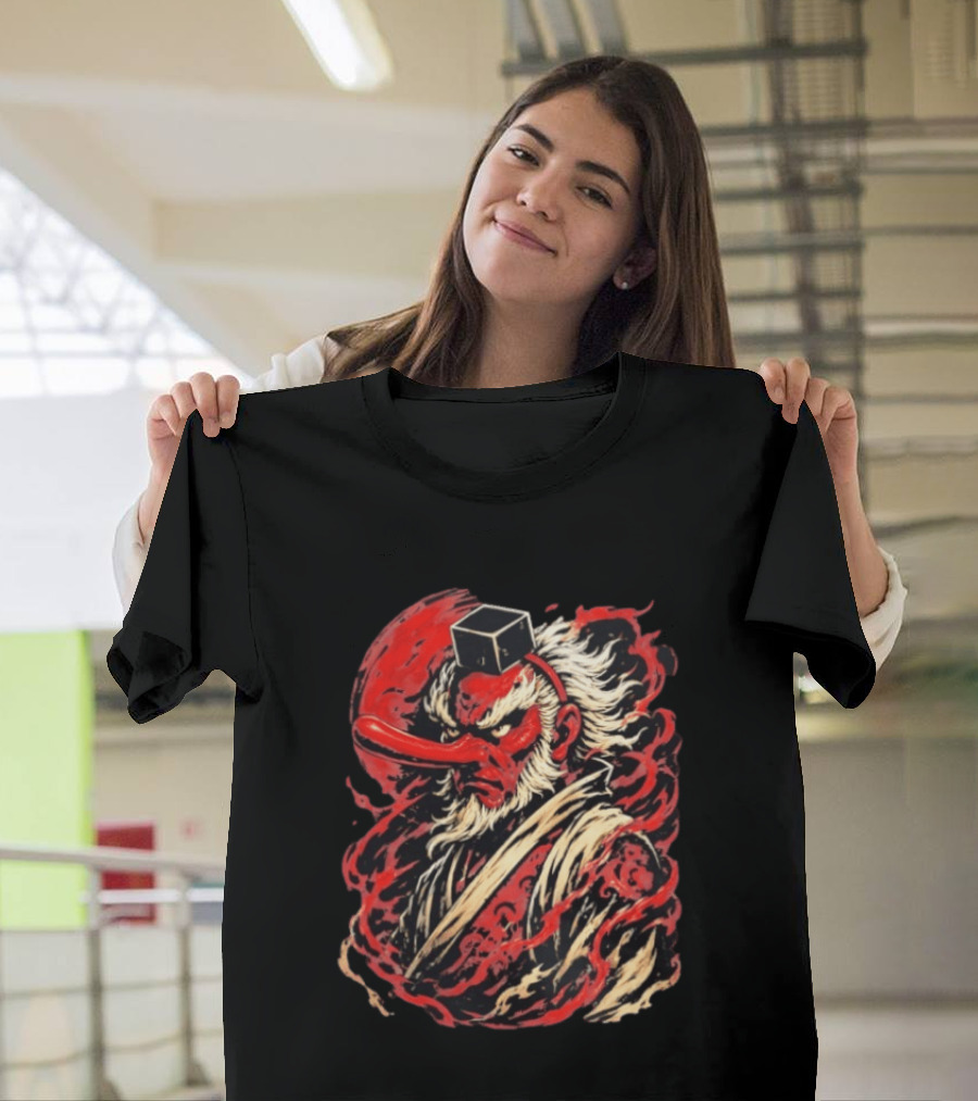 Tengu Japanese Warrior Spirit Mask Mythical Yokai Flame Aura T-Shirt
