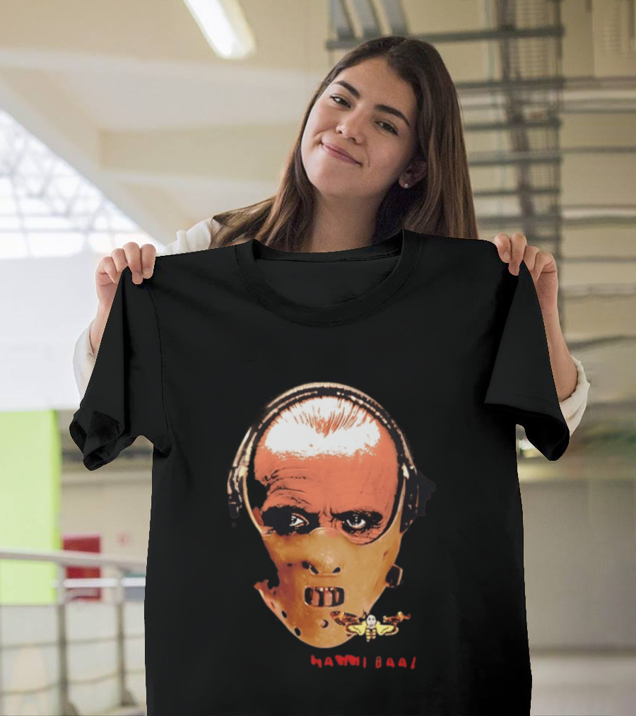 Hannibal Lecter Silence Of The Lamb Halloween Horror Mask With Skull Moth T-Shirt