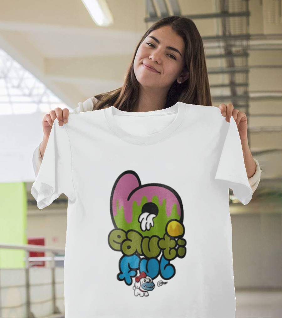 Beautiful Graffiti Lettering Dripping Paint Cartoon Dog With Spray Can T-Shirt