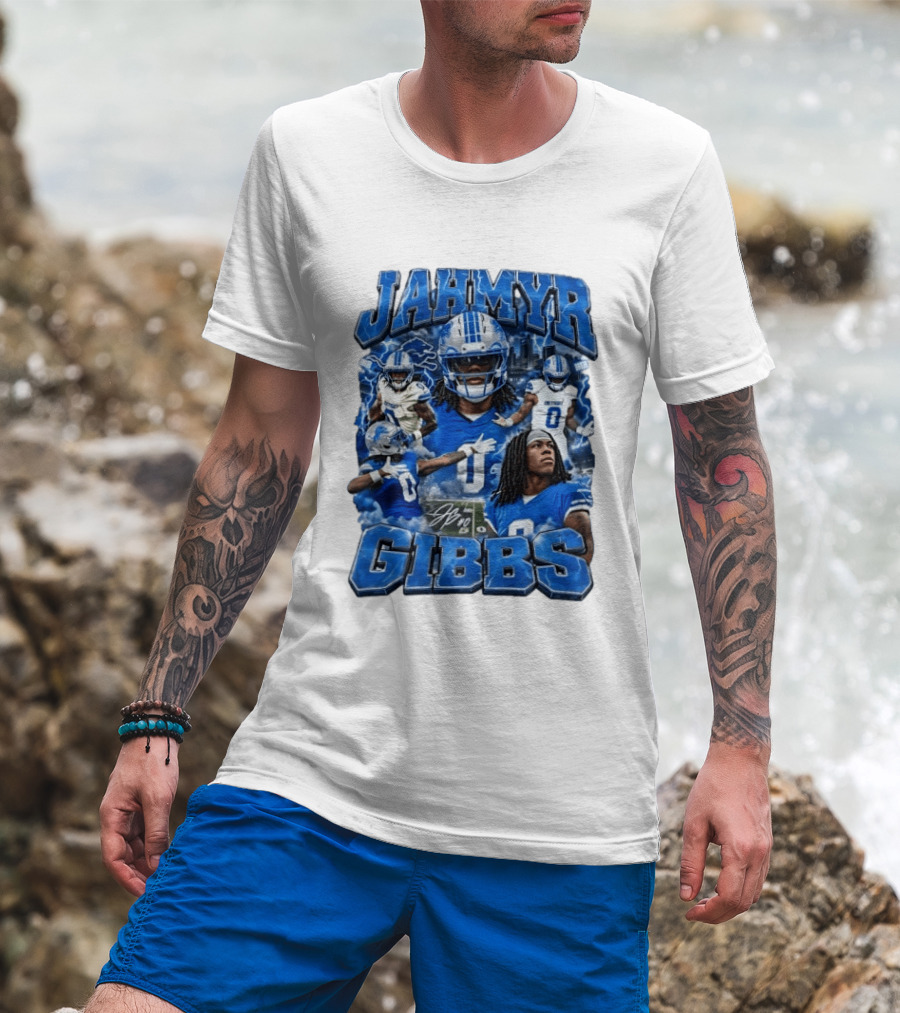 Jahmyr Gibbs Detroit Lions Blue Football T-Shirt
