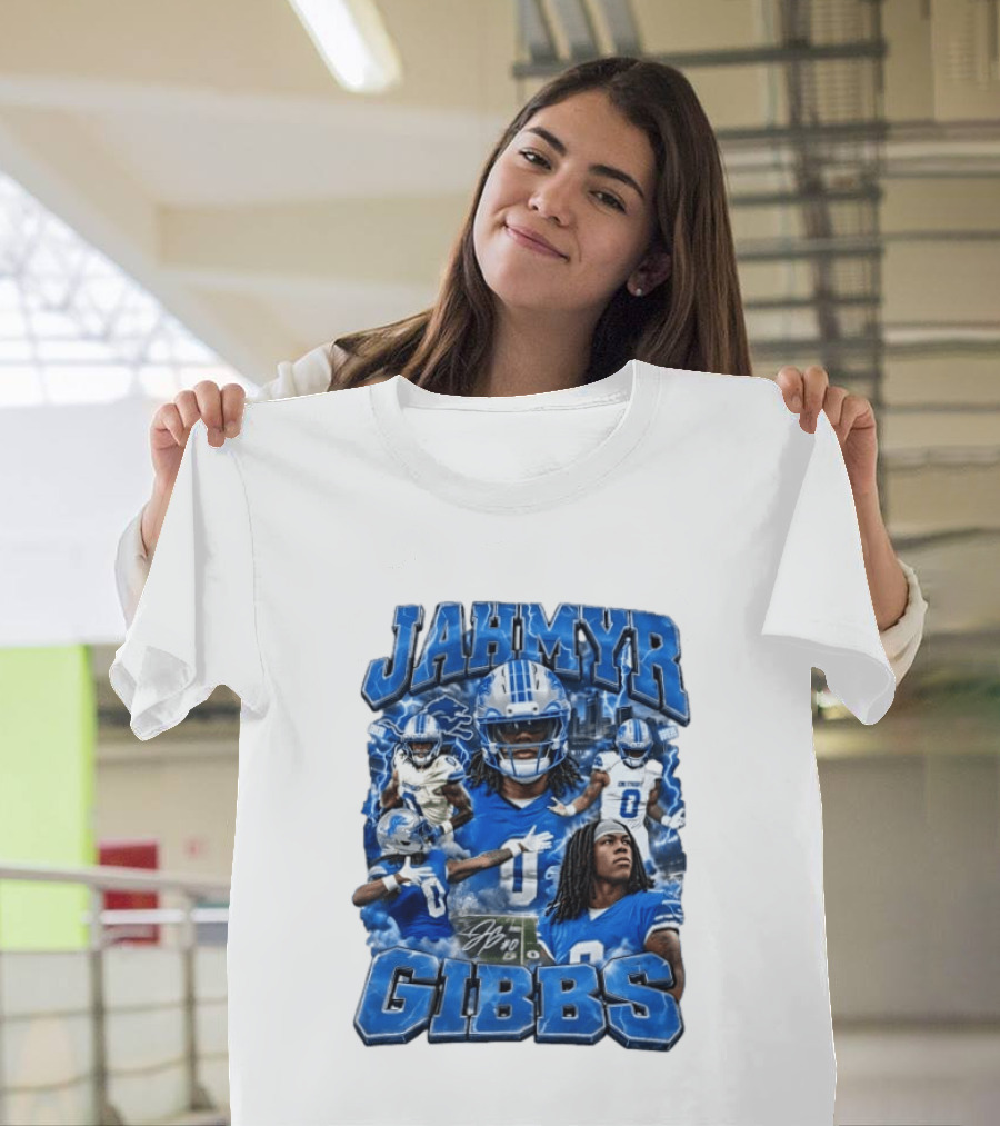 Jahmyr Gibbs Detroit Lions Blue Football T-Shirt