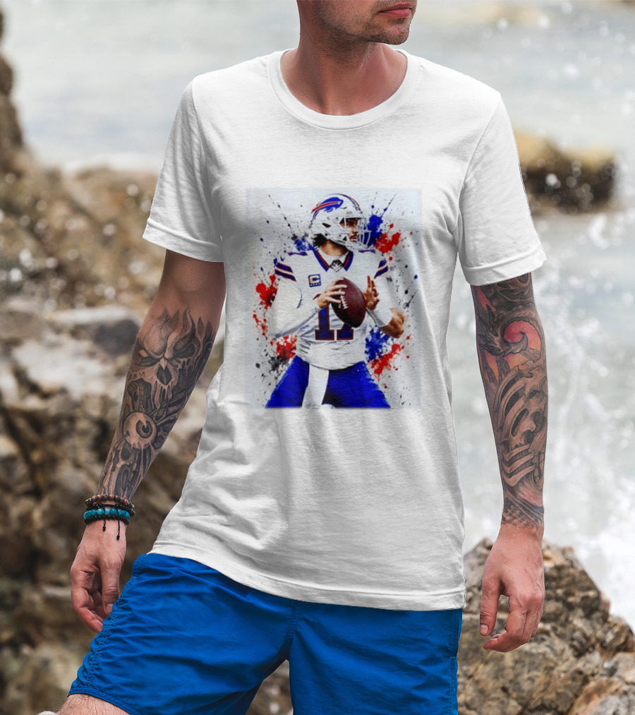 Buffalo Bills Josh Allen Paint Splatter Style Football Quarterback T-Shirt