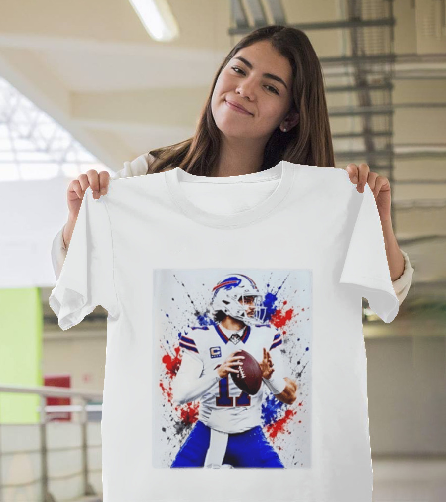 Buffalo Bills Josh Allen Paint Splatter Style Football Quarterback T-Shirt