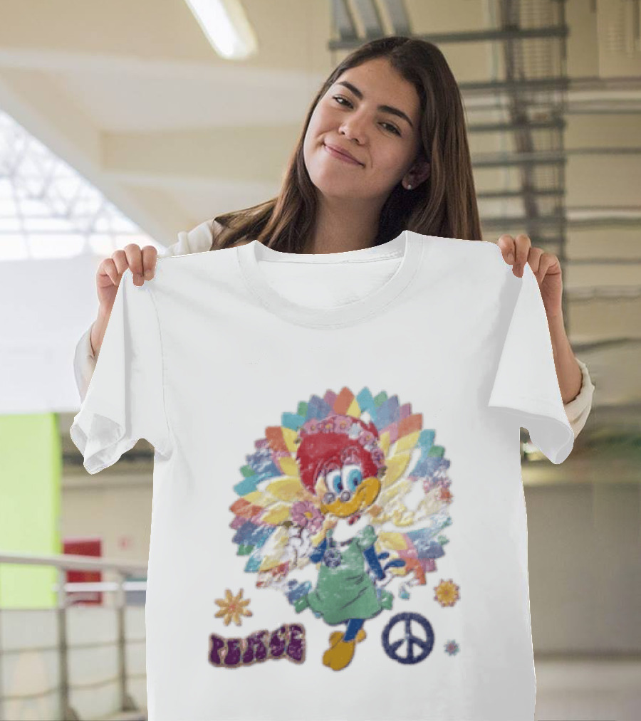 Peace Winnie Woodpecker Flower Crown Rainbow Sign T-Shirt